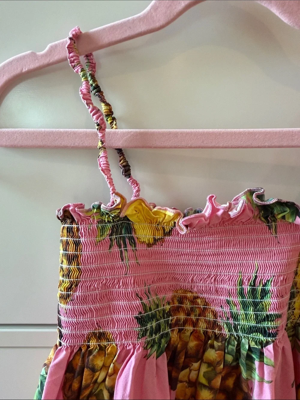 Dolce & Gabbana Pink Pineapple Print Summer Sundress with Smocked Bodice